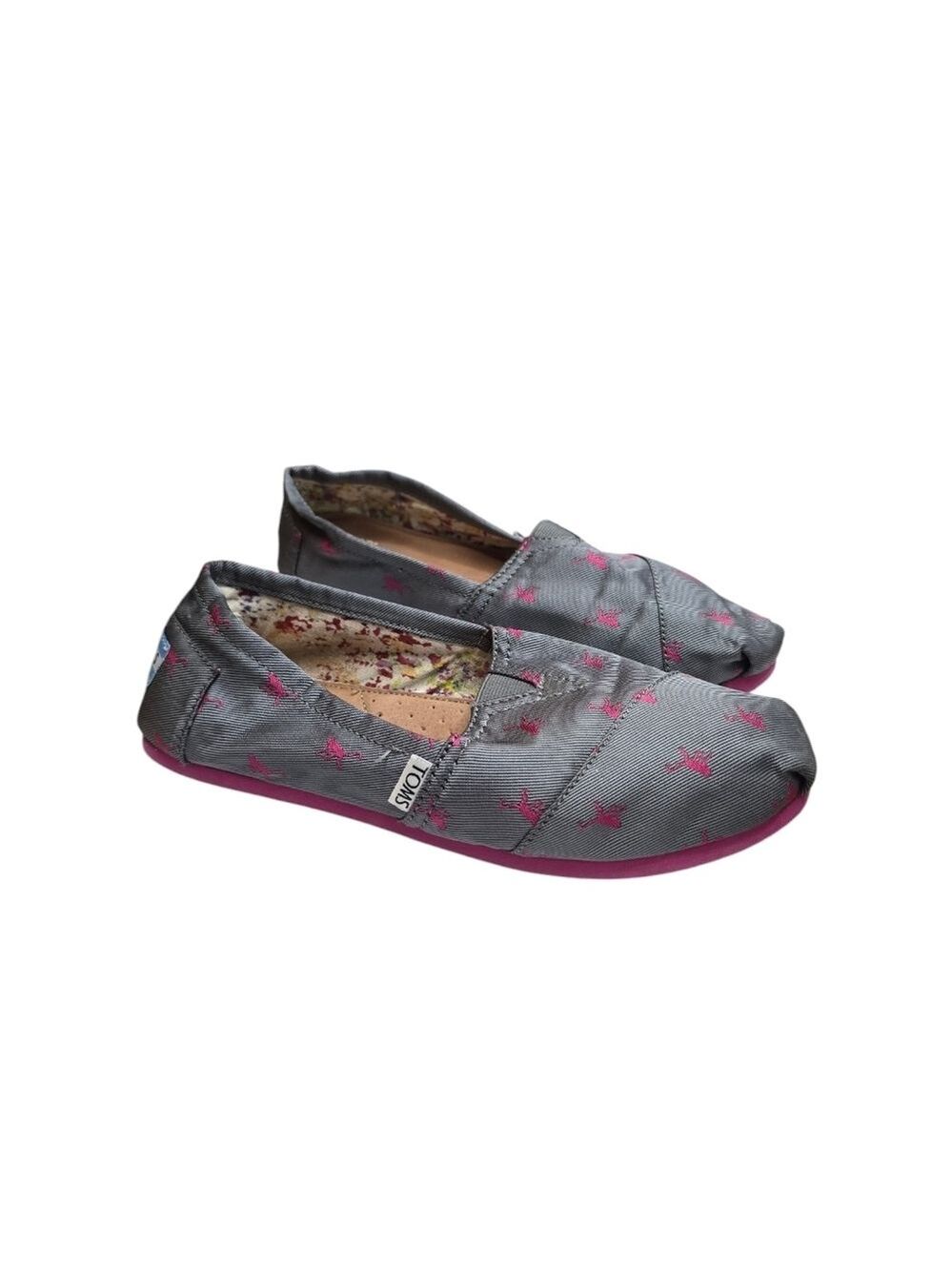 Toms Gray Pink Monkey Print Flats 7.5